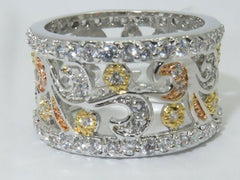 Jewellery Kingdom Ladies Wide Band Rose Simulated Diamonds Full Eternity Ring (Silver & Rose Gold) - Jewelry Rings - British D'sire