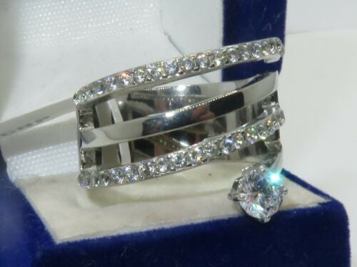 Jewellery Kingdom Ladies Wide Band Solitaire Ring (Silver) - Rings - British D'sire