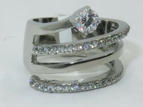 Jewellery Kingdom Ladies Wide Band Solitaire Ring (Silver) - Rings - British D'sire