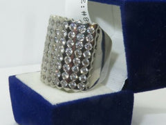 Jewellery Kingdom Ladies Wide Cocktail Studded Statement Band Rhodium Ring (Silver) - Jewelry Rings - British D'sire