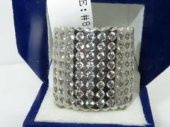 Jewellery Kingdom Ladies Wide Cocktail Studded Statement Band Rhodium Ring (Silver) - Jewelry Rings - British D'sire