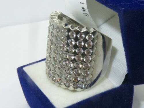Jewellery Kingdom Ladies Wide Cocktail Studded Statement Band Rhodium Ring (Silver) - Jewelry Rings - British D'sire