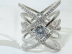 Jewellery Kingdom Ladies Wide Solitaire Weave Pave Cubic Zirconia Rhodium Band Unique Clear Ring (Silver) - Jewelry Rings - British D'sire