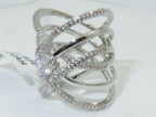 Jewellery Kingdom Ladies Wide Solitaire Weave Pave Cubic Zirconia Rhodium Band Unique Clear Ring (Silver) - Jewelry Rings - British D'sire