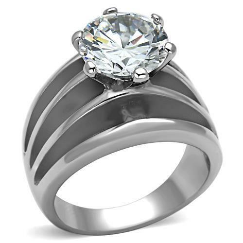 Jewellery Kingdom Ladies Wide Unique Solitaire Stainless Steel 4 Carat Ring (Silver) - Jewelry Rings - British D'sire Main image