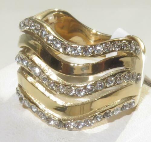 Jewellery Kingdom Ladies Wide Wavy Sparkling Band 18K Steel Ring (Gold) - Jewelry Rings - British D'sire Main image