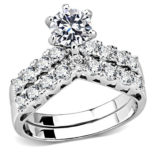 Jewellery Kingdom Ladies Wishbone Engagement Wedding Band Ring Set (Silver) - Engagement Rings - British D'sire Main image
