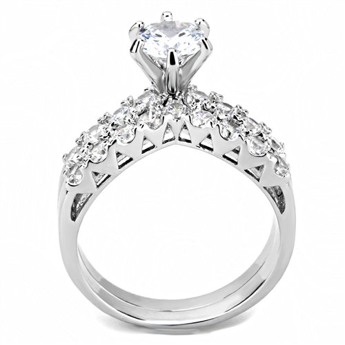 Jewellery Kingdom Ladies Wishbone Engagement Wedding Band Ring Set (Silver) - Engagement Rings - British D'sire