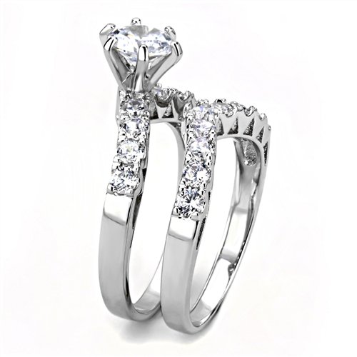 Jewellery Kingdom Ladies Wishbone Engagement Wedding Band Ring Set (Silver) - Engagement Rings - British D'sire