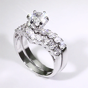 Jewellery Kingdom Ladies Wishbone Engagement Wedding Band Ring Set (Silver) Secondary image