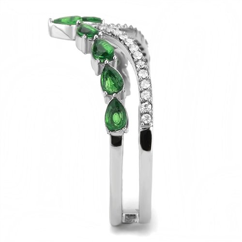 Jewellery Kingdom Ladies Wishbone Marquise Emerald Cubic Zirconia Stainless Steel Double Ring (Green & Clear) - Jewelry Rings - British D'sire
