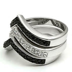 Jewellery Kingdom Ladies Wishbone Stacking Bands 3pcs Cz 7mm Silver Eternity Ring Set (Black) - Jewelry Rings - British D'sire
