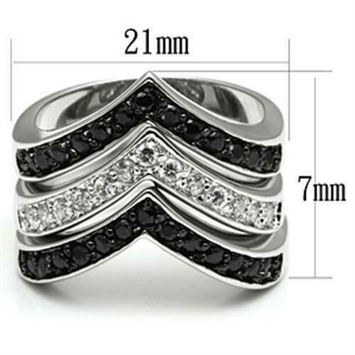 Jewellery Kingdom Ladies Wishbone Stacking Bands 3pcs Cz 7mm Silver Eternity Ring Set (Black) - Jewelry Rings - British D'sire