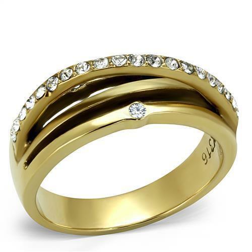 Jewellery Kingdom Ladies Wrap Over Band Cz Steel Stacking Effect Solitaires Ring (Gold) - Jewelry Rings - British D'sire Main image