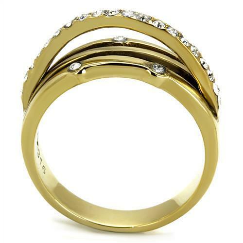 Jewellery Kingdom Ladies Wrap Over Band Cz Steel Stacking Effect Solitaires Ring (Gold) - Jewelry Rings - British D'sire
