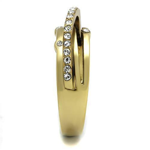 Jewellery Kingdom Ladies Wrap Over Band Cz Steel Stacking Effect Solitaires Ring (Gold) - Jewelry Rings - British D'sire