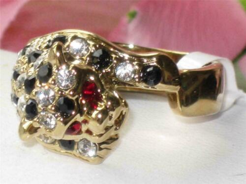 Jewellery Kingdom Leopard Cubic Zirconia Ruby Black Animal Cocktail Pretty Ring (Gold) - Jewelry Rings - British D'sire