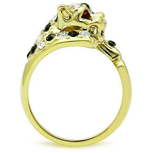 Jewellery Kingdom Leopard Cubic Zirconia Ruby Black Animal Cocktail Pretty Ring (Gold) - Jewelry Rings - British D'sire