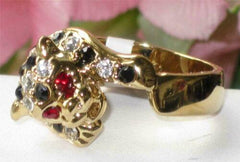 Jewellery Kingdom Leopard Cubic Zirconia Ruby Black Animal Cocktail Pretty Ring (Gold) - Jewelry Rings - British D'sire