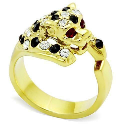 Jewellery Kingdom Leopard Cubic Zirconia Ruby Black Animal Cocktail Pretty Ring (Gold) - Jewelry Rings - British D'sire