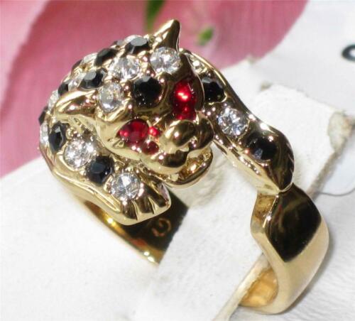Jewellery Kingdom Leopard Ruby Cubic Zirconia Animal Cat Ladies 18kt Steel All Sizes Ring (Gold) - Jewelry Rings - British D'sire