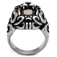 Jewellery Kingdom Lion Head Signet Cubic Zirconia Stainless Steel Red Garnet Silver Biker Goth Mens Ring - Jewelry Rings - British D'sire