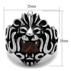 Jewellery Kingdom Lion Head Signet Cubic Zirconia Stainless Steel Red Garnet Silver Biker Goth Mens Ring - Jewelry Rings - British D'sire