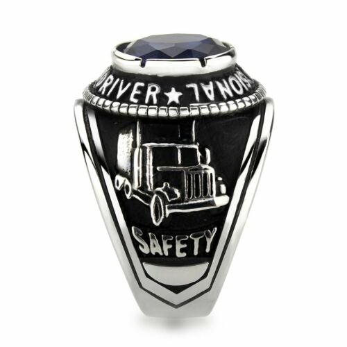 Jewellery Kingdom Lorry United States Flag Sapphire Cubic Zirconia Stainless Steel Mens Truck Driver Ring - Jewelry Rings - British D'sire
