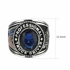 Jewellery Kingdom Lorry United States Flag Sapphire Cubic Zirconia Stainless Steel Mens Truck Driver Ring - Jewelry Rings - British D'sire