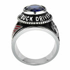 Jewellery Kingdom Lorry United States Flag Sapphire Cubic Zirconia Stainless Steel Mens Truck Driver Ring - Jewelry Rings - British D'sire