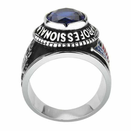 Jewellery Kingdom Lorry United States Flag Sapphire Cubic Zirconia Stainless Steel Mens Truck Driver Ring - Jewelry Rings - British D'sire