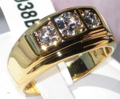 Jewellery kingdom Mans 3 Stone 3CT Simulated Diamonds Signet Gold Pinky Mens Ring - Jewelry Rings - British D'sire