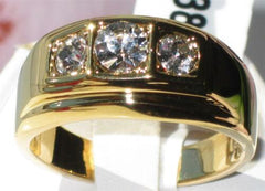 Jewellery kingdom Mans 3 Stone 3CT Simulated Diamonds Signet Gold Pinky Mens Ring - Jewelry Rings - British D'sire