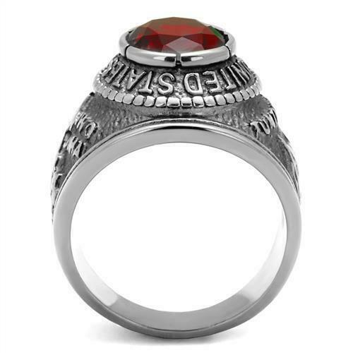 Jewellery Kingdom Marines Mens Ruby Oval Signet Pinky Steel Ring (Silver) - Jewelry Rings - British D'sire