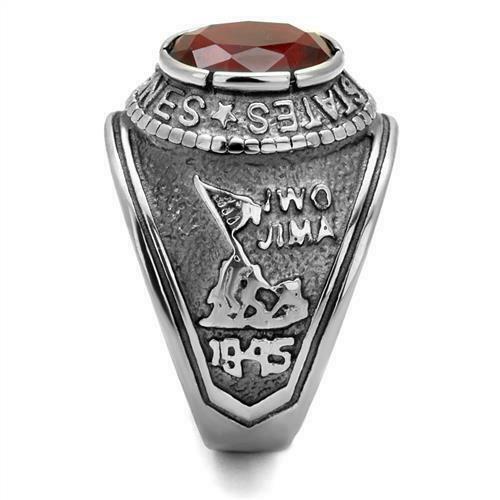 Jewellery Kingdom Marines Mens Ruby Oval Signet Pinky Steel Ring (Silver) - Jewelry Rings - British D'sire