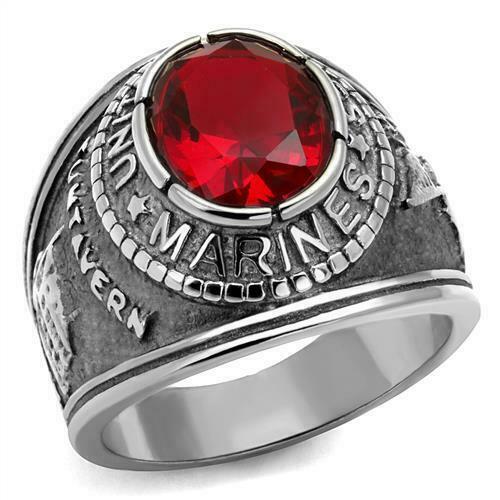 Jewellery Kingdom Marines Mens Ruby Oval Signet Pinky Steel Ring (Silver) - Jewelry Rings - British D'sire Main image
