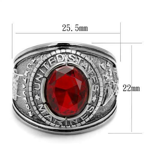 Jewellery Kingdom Marines Mens Ruby Oval Signet Pinky Steel Ring (Silver) - Jewelry Rings - British D'sire