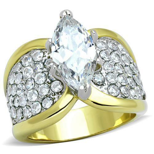 Jewellery Kingdom Marquise 4 Carat Cz Steel Ladies 18kt Sparkling All Sizes Ring (Gold) - Jewelry Rings - British D'sire Main image