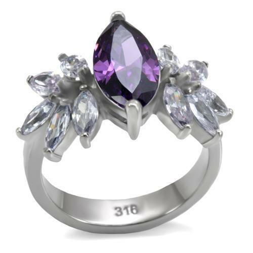 Jewellery Kingdom Marquise Amethyst Purple Stainless Steel Ring (Silver) - Jewelry Rings - British D'sire Main image