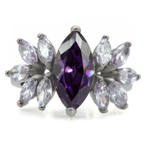Jewellery Kingdom Marquise Amethyst Purple Stainless Steel Ring (Silver) Secondary image