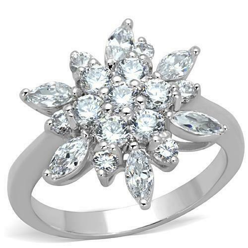Jewellery Kingdom Marquise Cluster Dress Rhodium Ladies Cubic Zirconia Ring (Silver) - Jewelry Rings - British D'sire Main image