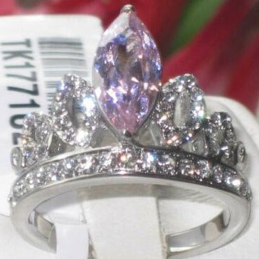 Jewellery Kingdom Marquise Crown Tiara Ladies Stainless Steel Sapphire 3ct Ring (Pink) - Jewelry Rings - British D'sire Main image