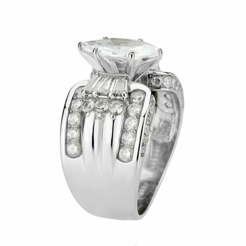 Jewellery Kingdom Marquise Cubic Zirconia Baguettes Stainless Steel Channel Cocktail Ladies Ring (Silver) Secondary image