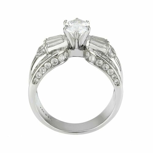 Jewellery Kingdom Marquise Cubic Zirconia Baguettes Stainless Steel Channel Cocktail Ladies Ring (Silver) - Jewelry Rings - British D'sire Main image