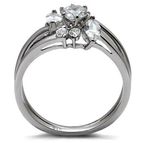 Jewellery Kingdom Marquise Cubic Zirconia Wedding Band Silver Stainless Steel Solitari Engagement Ring Set Secondary image