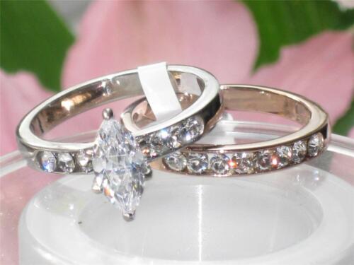 Jewellery Kingdom Marquise Cz Stainless Steel Wedding Band 2pcs Two Tone Ring Set (Rose Gold) - Jewelry Rings - British D'sire Main image