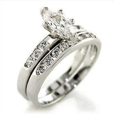 Jewellery Kingdom Marquise Engagement Set Wedding Band 2 Carat Cz Stainless Steel Ring (Silver) - Jewelry Rings - British D'sire Main image
