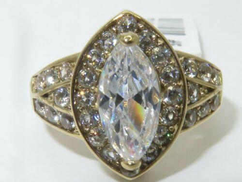 Jewellery Kingdom Marquise Ladies Cz Accents 18kt Steel Pave Sparkling Stamped Ring (Gold) - Jewelry Rings - British D'sire