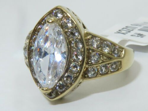 Jewellery Kingdom Marquise Ladies Cz Accents 18kt Steel Pave Sparkling Stamped Ring (Gold) - Jewelry Rings - British D'sire