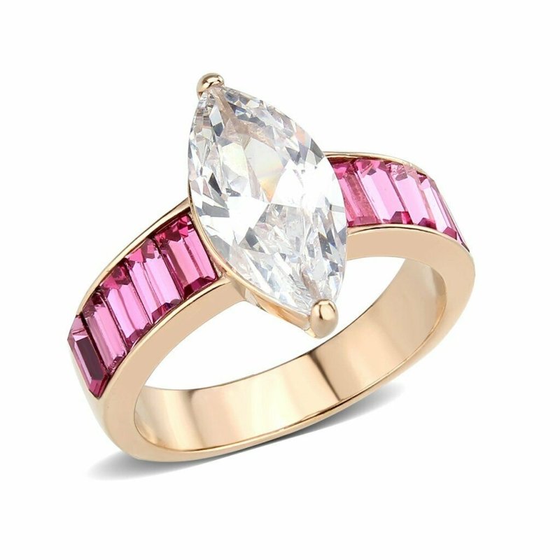 Jewellery Kingdom Marquise Pink Sapphire Steel Cubic Zirconia Ladies Rose Gold Ring - Jewelry Rings - British D'sire Main image